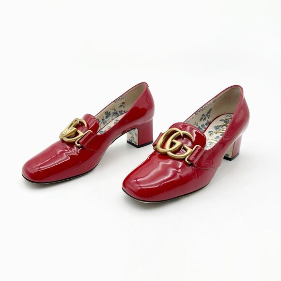 GUCCI Victoire Marmont GG Red Vernice Heel Size 37.5 Patent Leather Loafers - Picture 13 of 13